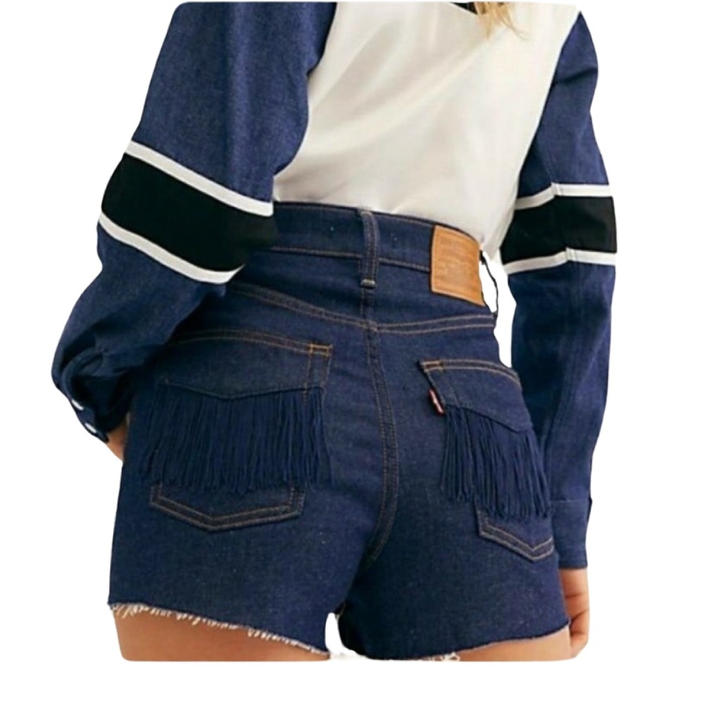 Levi's High Waist Fringe Denim Shorts - Navy
